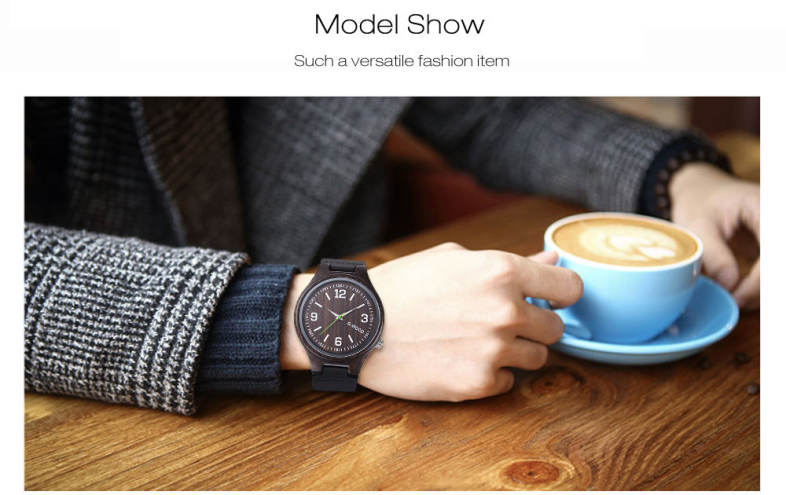 G - WOOD EG0710 Wood Quartz Watch Wooden Case Wristwatch for Men Women