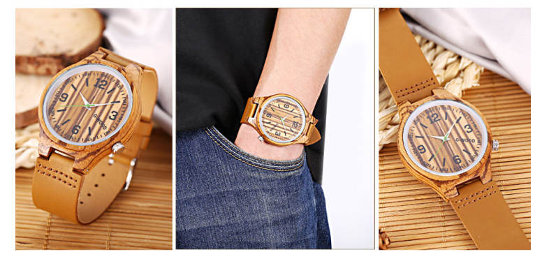 G - WOOD EG0710 Wood Quartz Watch Wooden Case Wristwatch for Men Women