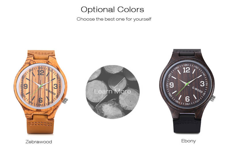 G - WOOD EG0710 Wood Quartz Watch Wooden Case Wristwatch for Men Women