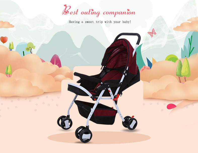 MoonSater 1602 Foldable Pram Portable Baby Stroller with Universal Casters