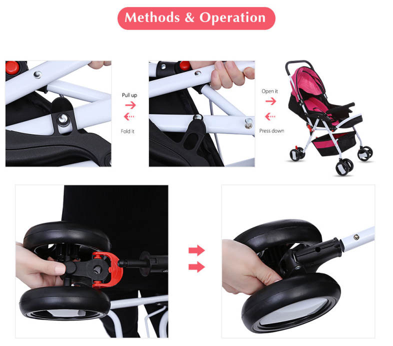 MoonSater 1602 Foldable Pram Portable Baby Stroller with Universal Casters