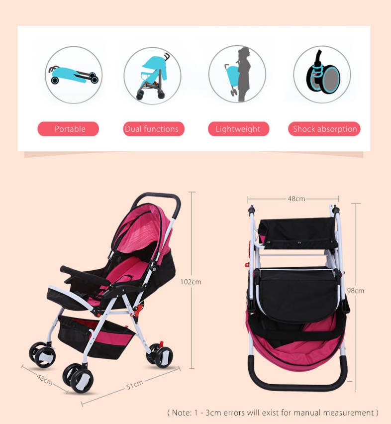 MoonSater 1602 Foldable Pram Portable Baby Stroller with Universal Casters