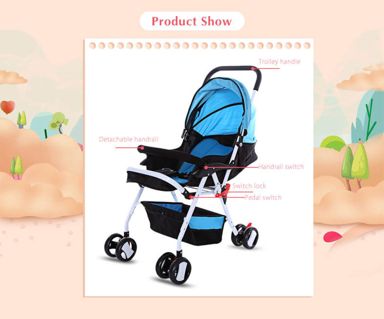 MoonSater 1602 Foldable Pram Portable Baby Stroller with Universal Casters