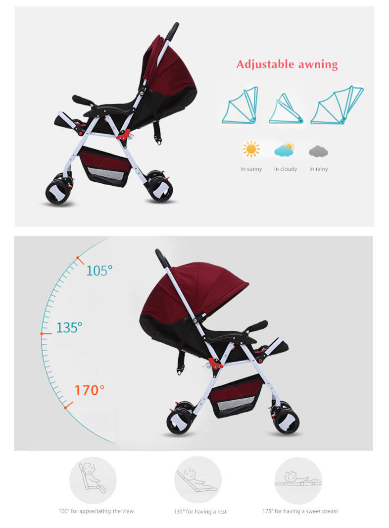 MoonSater 1602 Foldable Pram Portable Baby Stroller with Universal Casters