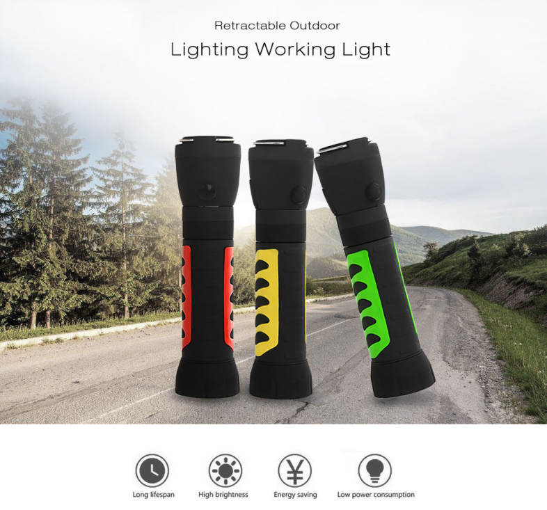 Retractable COB LED Source Working Light Flashlight