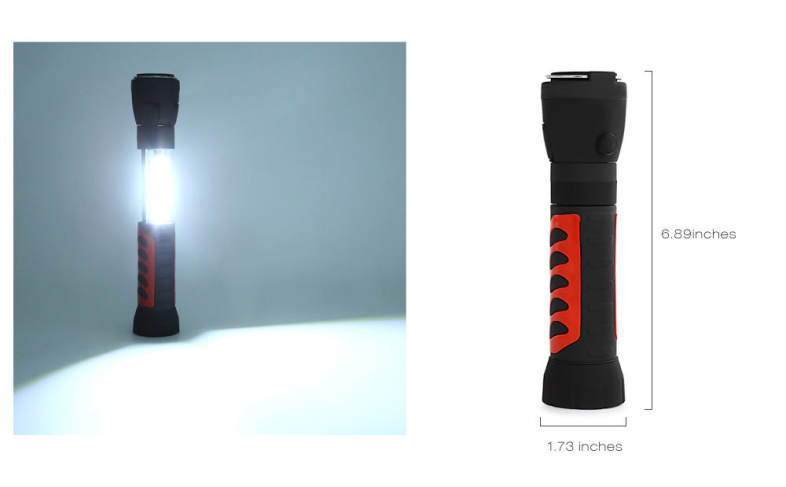Retractable COB LED Source Working Light Flashlight