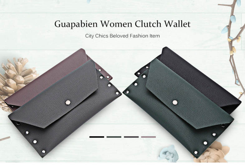 Guapabien Simple Design Rivet Clutch Wallet Card Holder for Women