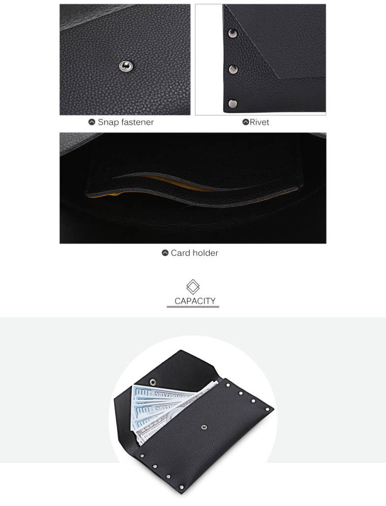 Guapabien Simple Design Rivet Clutch Wallet Card Holder for Women