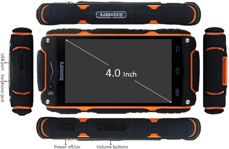 4.0 inch Discovery V8 Android 4.4 3G Smartphone MTK6572 1.0GHz Dual Core WiFi GPS Waterproof Dustproof Shockproof 4GB ROM