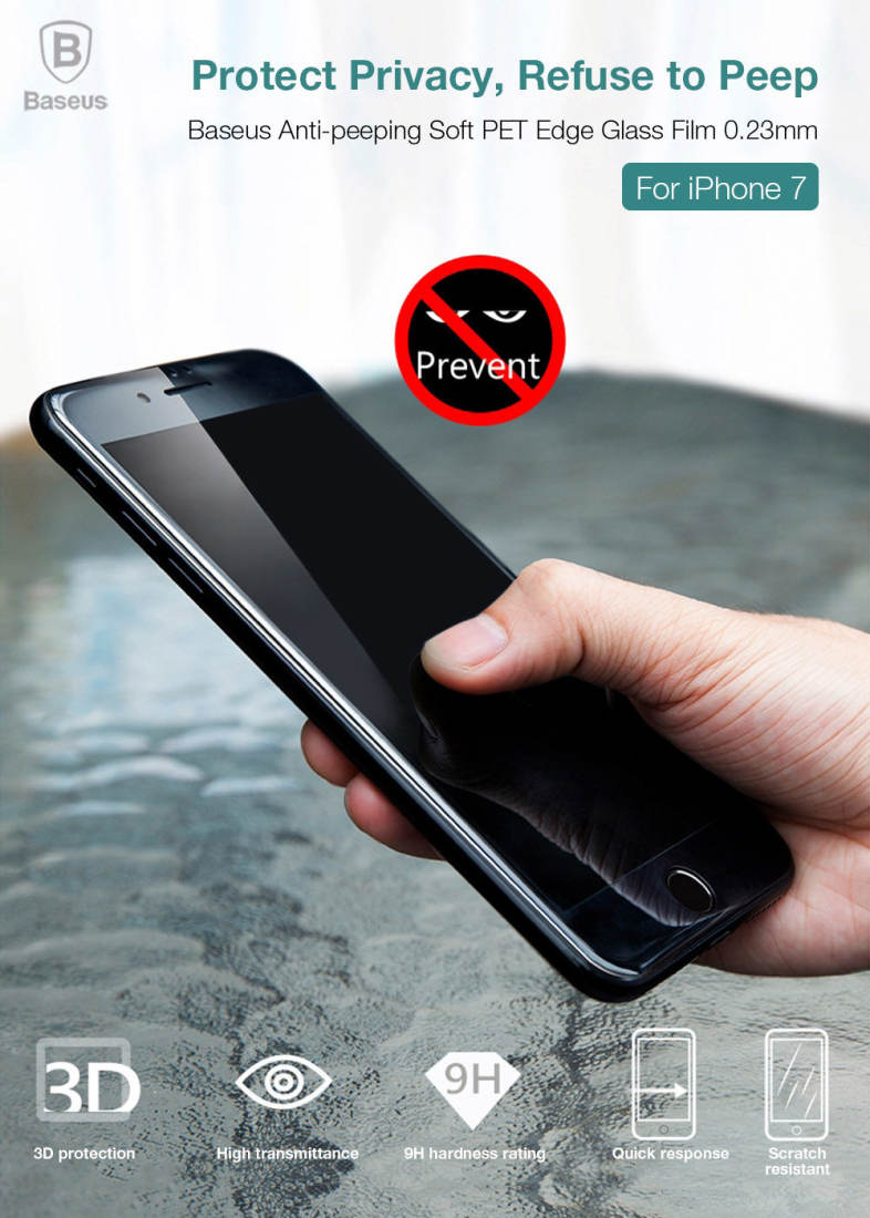 Baseus Anti-peeping Soft PET Edge Tempered Glass Shatterproof Screen Protective Film for iPhone 7 4.7 inch 0.23mm