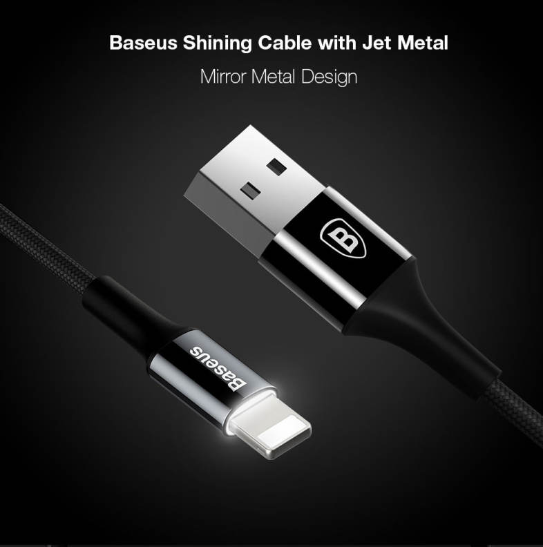 Baseus Shining Cable 8 Pin with Jet Metal Transfer Data Synchronization Charging Cord 1M