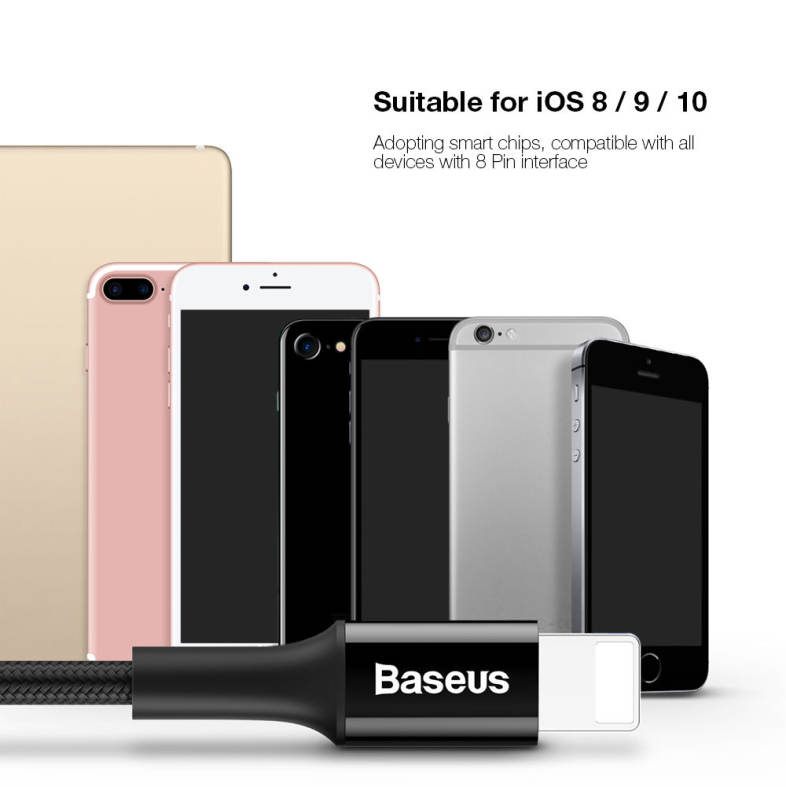 Baseus Shining Cable 8 Pin with Jet Metal Transfer Data Synchronization Charging Cord 1M