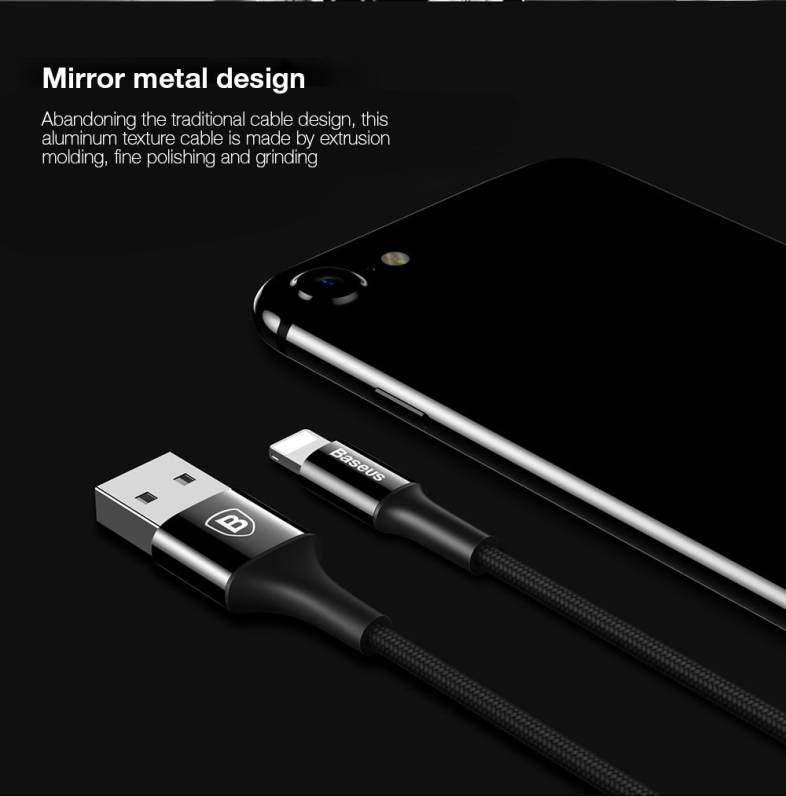 Baseus Shining Cable 8 Pin with Jet Metal Transfer Data Synchronization Charging Cord 1M