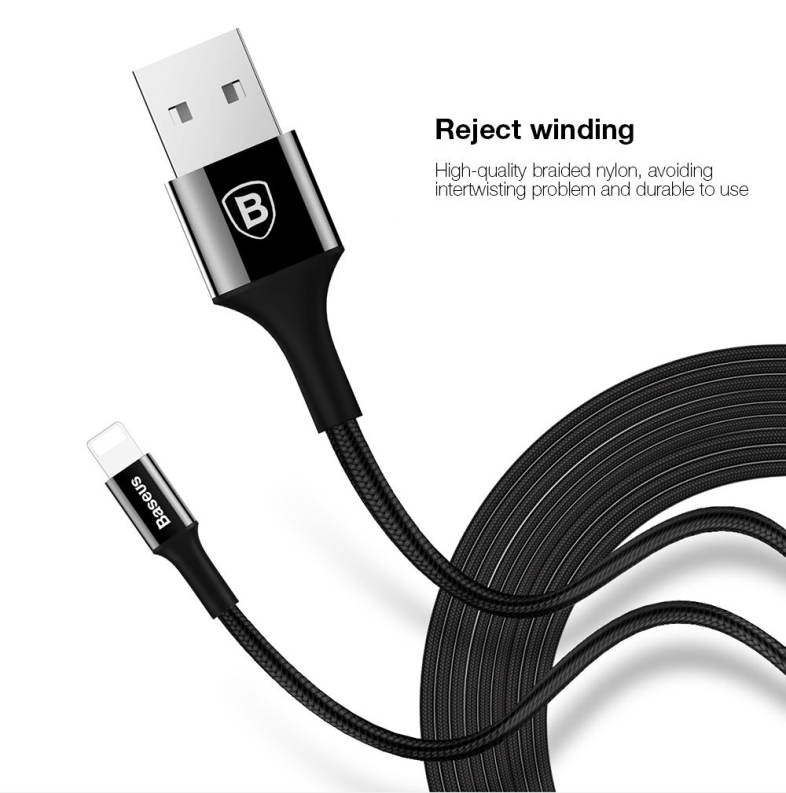Baseus Shining Cable 8 Pin with Jet Metal Transfer Data Synchronization Charging Cord 1M