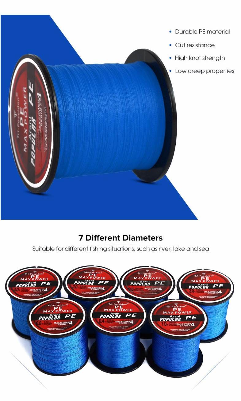 Triposeidon 300M Super Strong PE Braided Fishing Line 8 - 60 LB