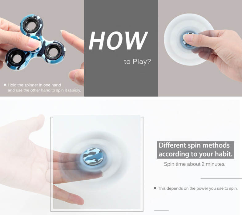 Creative Printed Trilateral Pattern ABS Hand Spinner Metal Bearings Finger Toy Stress Reliever Anxiety Reducer