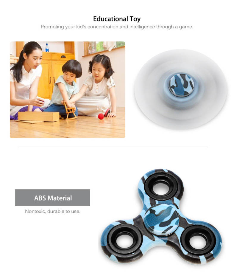 Creative Printed Trilateral Pattern ABS Hand Spinner Metal Bearings Finger Toy Stress Reliever Anxiety Reducer