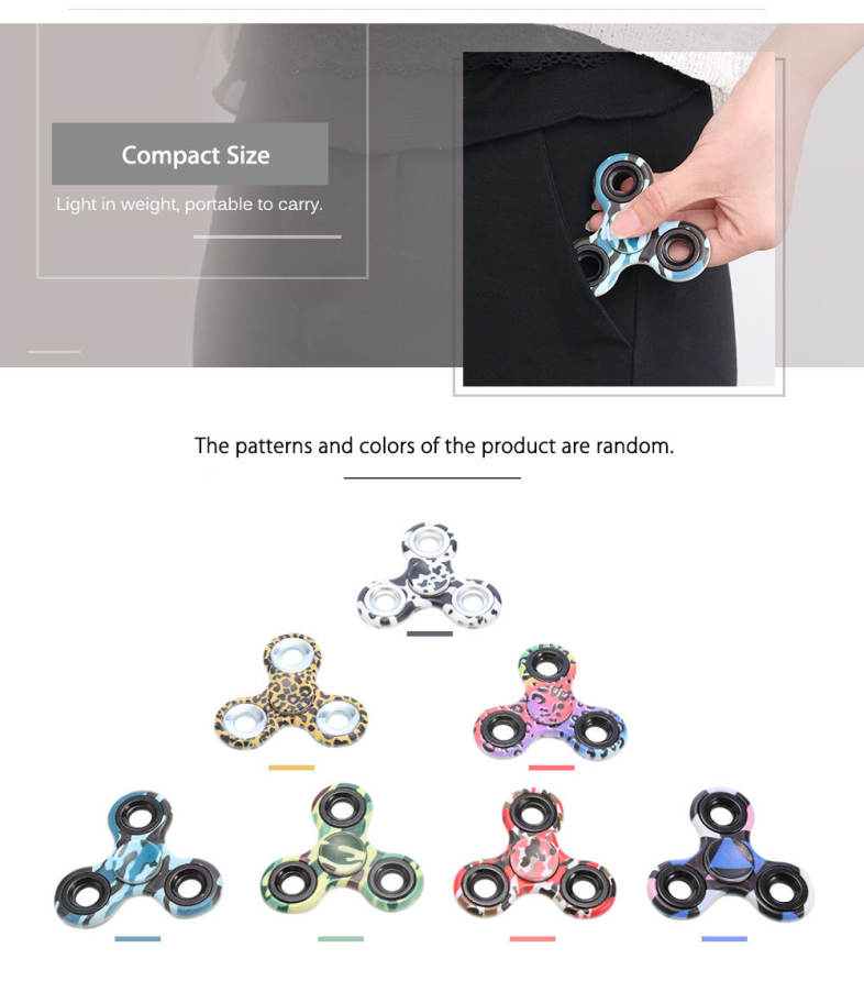 Creative Printed Trilateral Pattern ABS Hand Spinner Metal Bearings Finger Toy Stress Reliever Anxiety Reducer