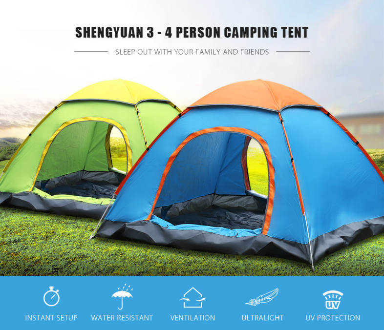 SHENGYUAN Outdoor Water Resistant Automatic Instant Setup Two Doors 3 - 4 Person Camping Tent with Canopy