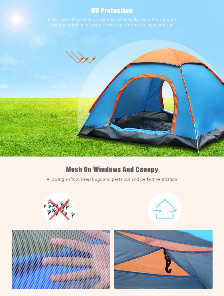 SHENGYUAN Outdoor Water Resistant Automatic Instant Setup Two Doors 3 - 4 Person Camping Tent with Canopy