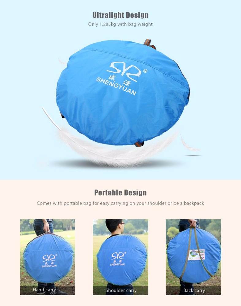 SHENGYUAN Outdoor Water Resistant Automatic Instant Setup Two Doors 2 Person Camping Tent with Rain Cover