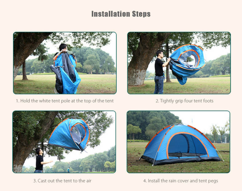 SHENGYUAN Outdoor Water Resistant Automatic Instant Setup Two Doors 2 Person Camping Tent with Rain Cover
