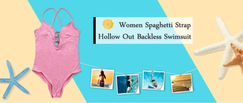 Sexy Spaghetti Strap Hollow Out Backless Swimsuit for Women