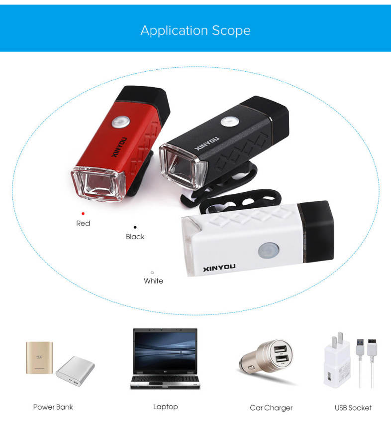 USB Rechargeable Bike Cycling Light Waterproof Bicycle Front Flashlight