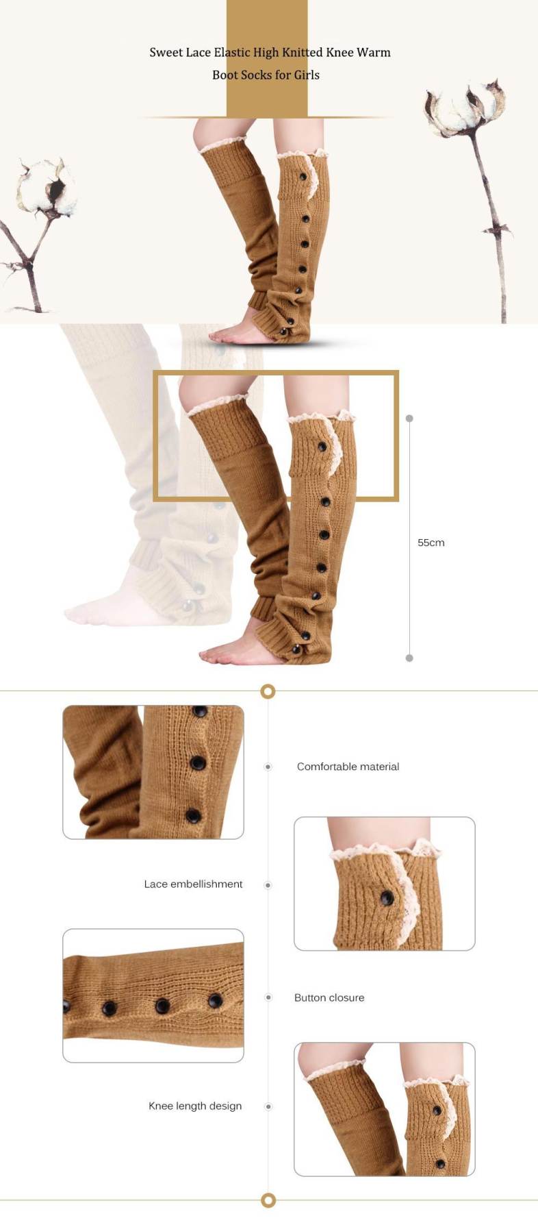 Sweet Lace Elastic High Knitted Knee Warm Boot Socks for Girls