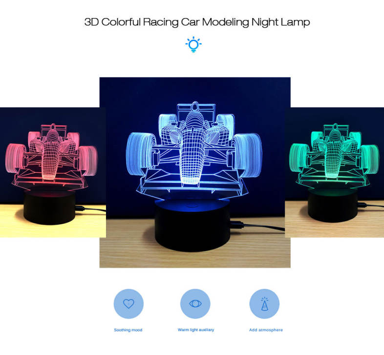 3D Colorful Racing Car Model LED Table Lamp