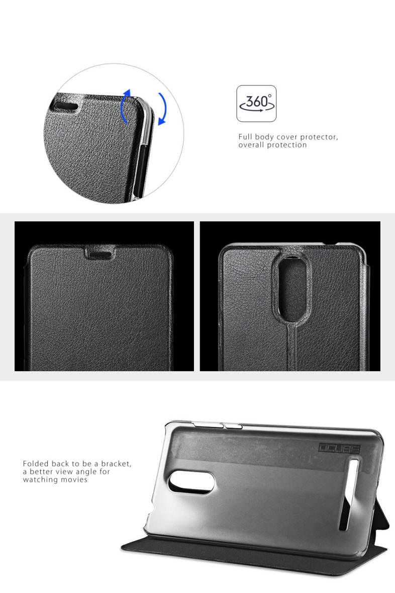 OCUBE PU Leather Full Body Phone Protective Case Foldable Stand for LEAGOO M8