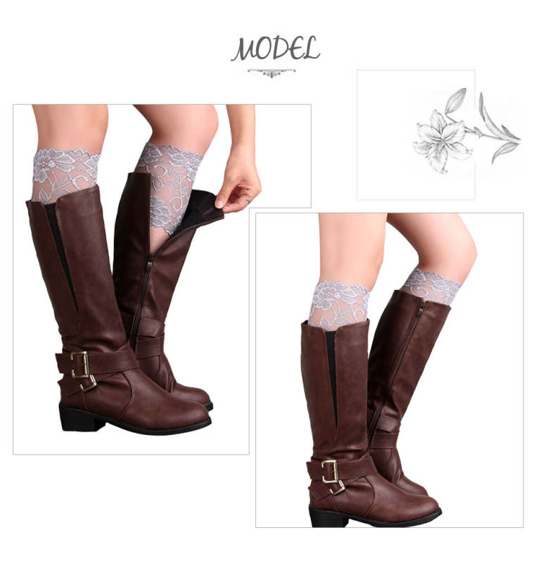 Stylish Elastic Thin Lacework Knee Leg Sleeves Boots Set for Women