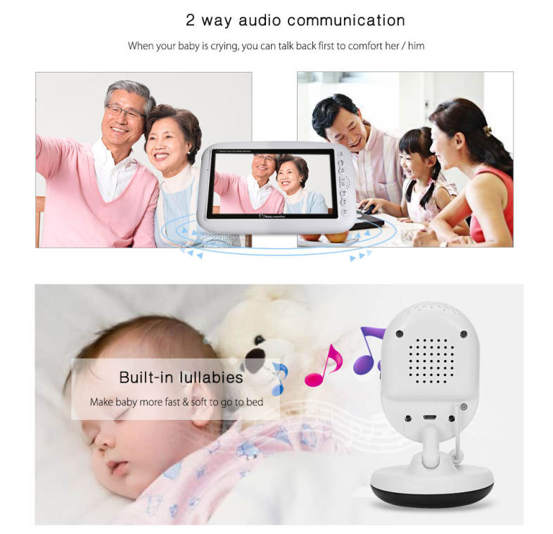 7.0 inch 2.4GHz Wireless TFT LCD 2 Camera Video Baby Monitor with Infrared Night Vision