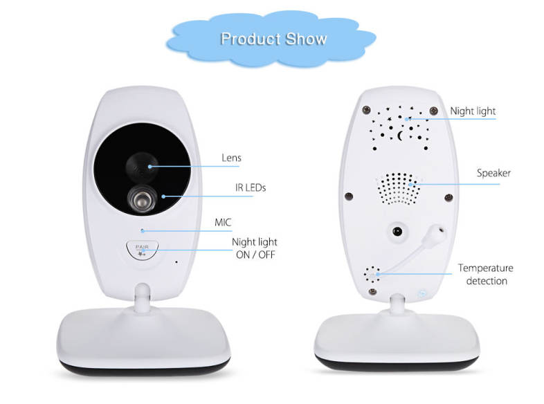 7.0 inch 2.4GHz Wireless TFT LCD 2 Camera Video Baby Monitor with Infrared Night Vision