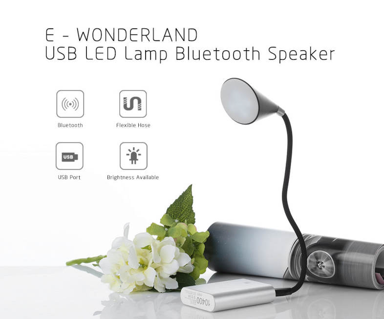E - WONDERLAND USB LED Lamp Bluetooth Speaker Flexible Gooseneck 115 Lumens