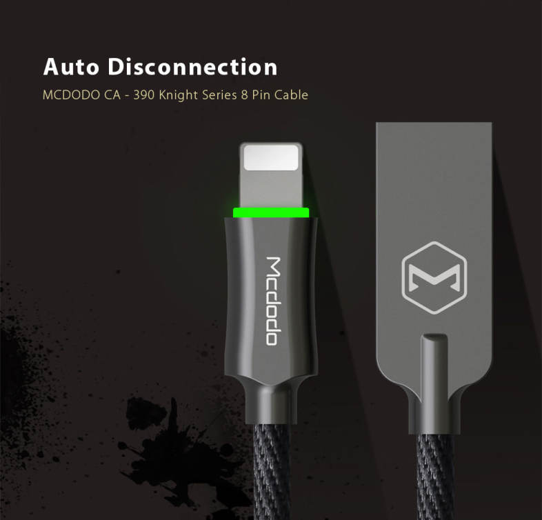 MCDODO CA - 390 Knight Series 8 Pin 2.4A Fast Charging Auto Disconnection Data Sync Cable with Flashlight 1.8M