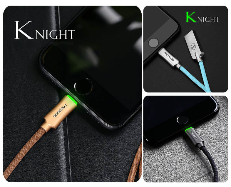 MCDODO CA - 390 Knight Series 8 Pin 2.4A Fast Charging Auto Disconnection Data Sync Cable with Flashlight 1.8M