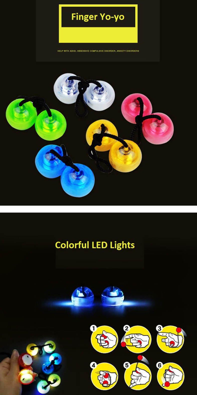 Fidget Finger Yoyo with Color Changing LED Lights