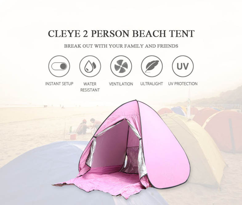 CLEYE Outdoor Water Resistant Automatic Instant Setup 2 Person Beach Tent with Door Curtain