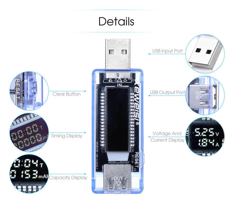 KWS - V20 USB Digital Voltage Current Tester Battery Capacity Detector