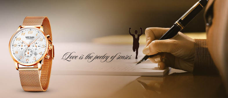 MEGIR 2022 Casual Working Sub-dial Male Quartz Watch with Stainless Steel Net Strap