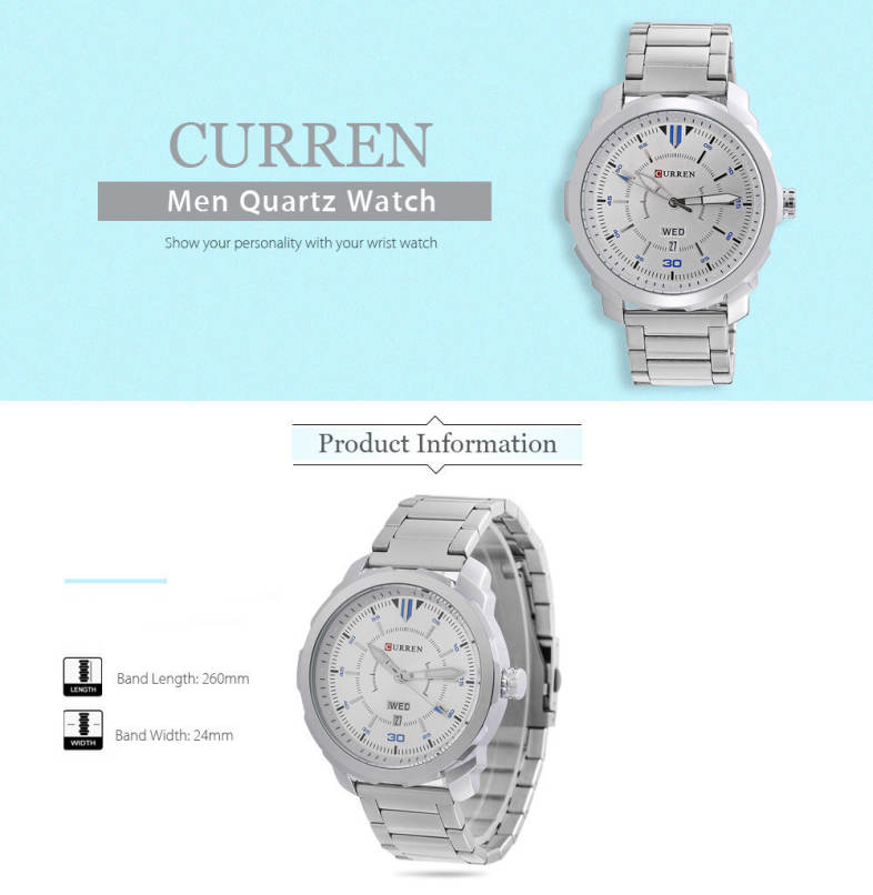 CURREN 8266 Male Quartz Watch Dual Date Display 3ATM Wristwatch