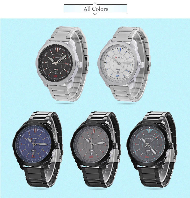 CURREN 8266 Male Quartz Watch Dual Date Display 3ATM Wristwatch