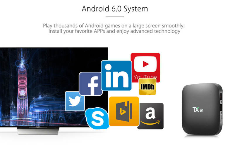 TX2 - R2 TV Box Android 6.0 Support 4K x 2K Bluetooth 2.4GHz WiFi