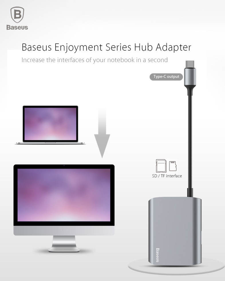 Baseus Enjoyment Series Type-C Output SD / TF Card   USB 2.0 Interface Hub Digital Multiport Adapter