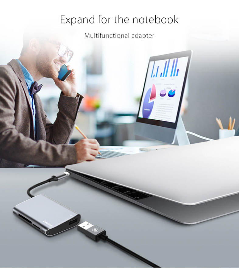 Baseus Enjoyment Series Type-C Output SD / TF Card   USB 2.0 Interface Hub Digital Multiport Adapter