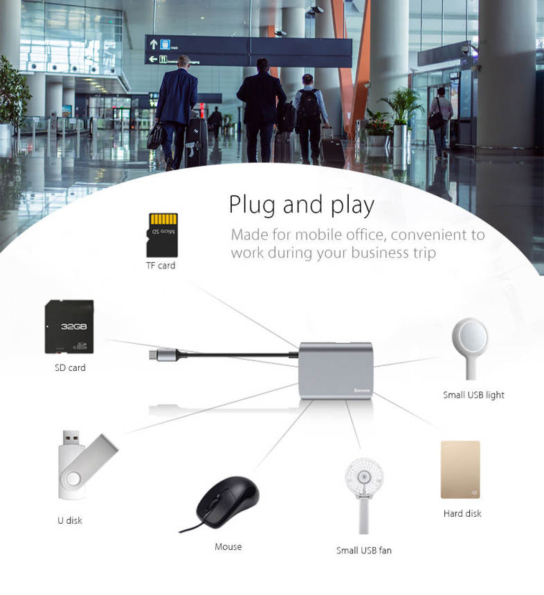 Baseus Enjoyment Series Type-C Output SD / TF Card   USB 2.0 Interface Hub Digital Multiport Adapter