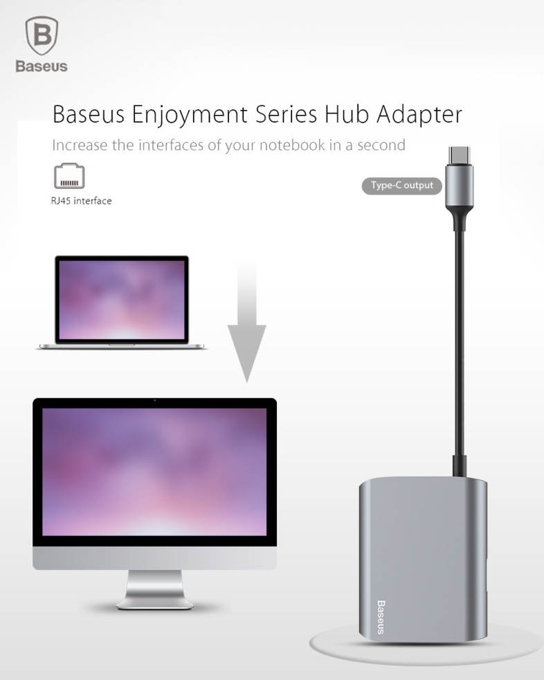 Baseus Enjoyment Series Type-C Output RJ45   USB 3.0 Interface Hub Digital Multiport Adapter