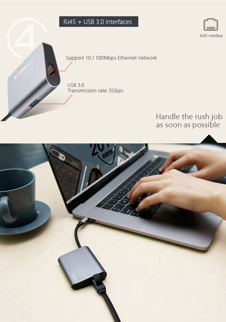 Baseus Enjoyment Series Type-C Output RJ45   USB 3.0 Interface Hub Digital Multiport Adapter