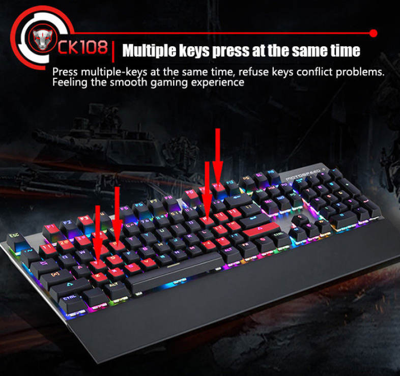 Motospeed CK108 USB Wired Gaming Keyboard with 18 Backlight Mode for Desktop